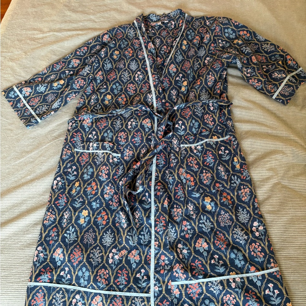 The Company Store X Rifle Paper Co Floral Kimono with Navy and Red Accents
